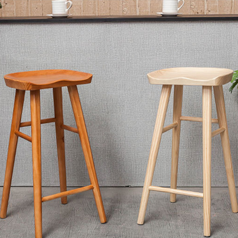 Industrial Solid Wood Counter Stool Saddle Seat Backless Bar Stool