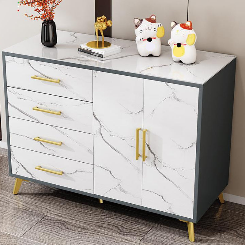 16" Wide Glam Storage Chest Stone Bedroom Chest in White with Drawers