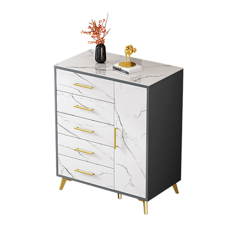 16" Wide Glam Storage Chest Stone Bedroom Chest in White with Drawers