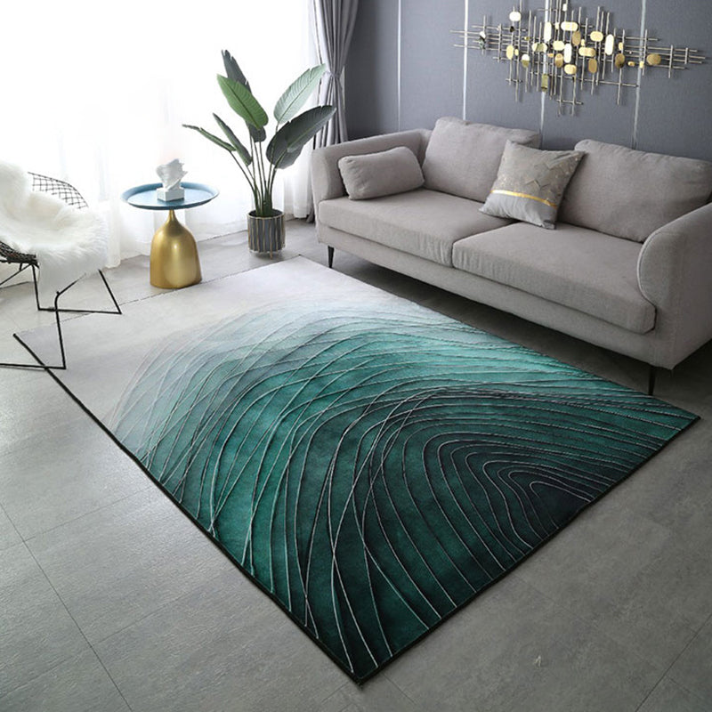 Dark Green Graphic Rug Polyester Modern Rug Stain Resistant Rug for Home Decor