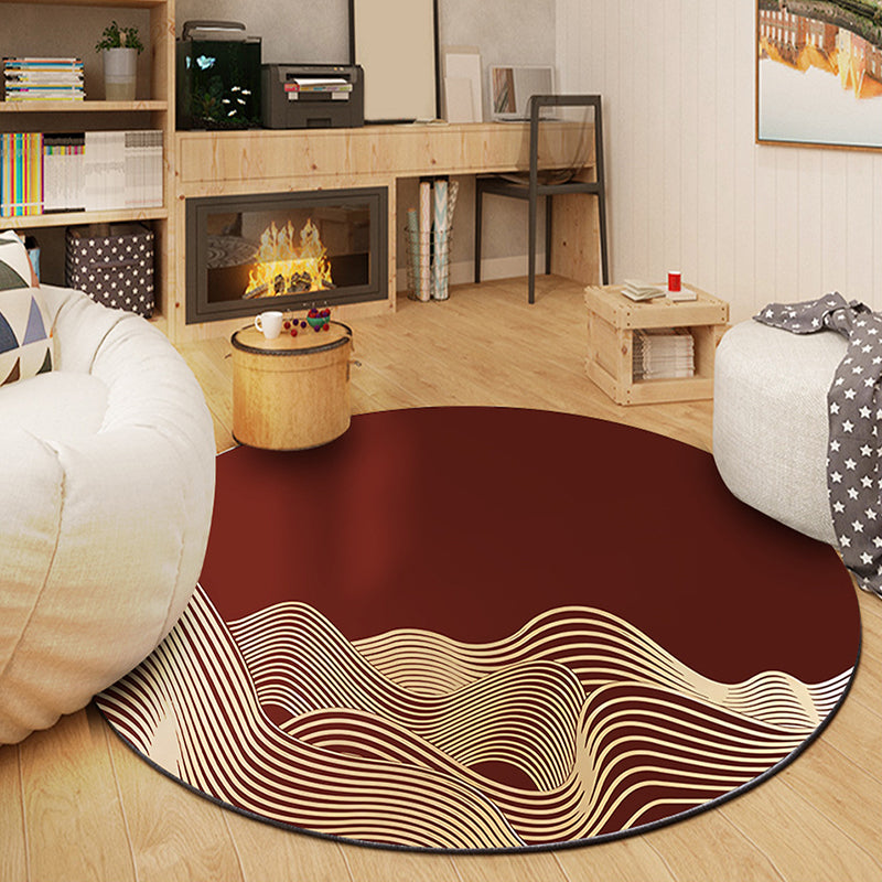 Wine Red Graphic Rug Polyester Modern Rug Washable Rug for Drawing Room