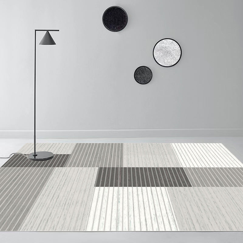 Modern Grey Rug Polyester Geometric Area Rug Washable Rug for Home Decor