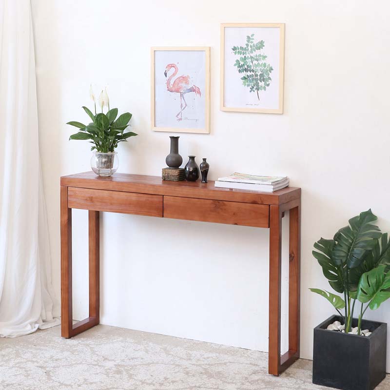 Mid-Century Modern Pine Console Sofa Table Rectangle End Table for Hall