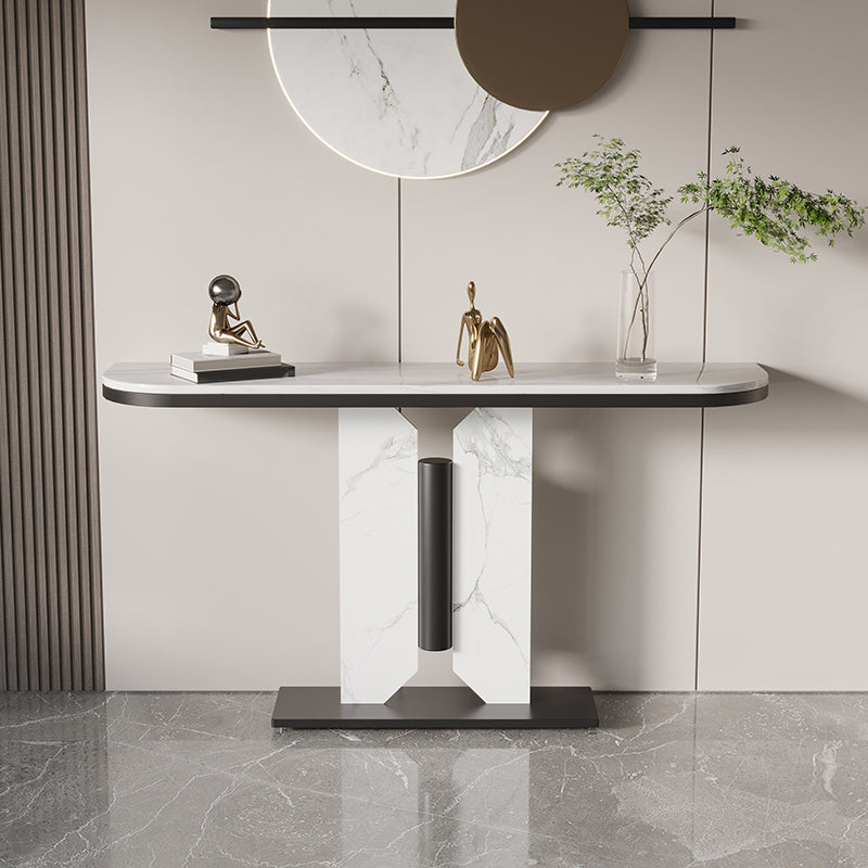 31.5-inch Tall Console Table Stone Half Moon Accent Table for Hall