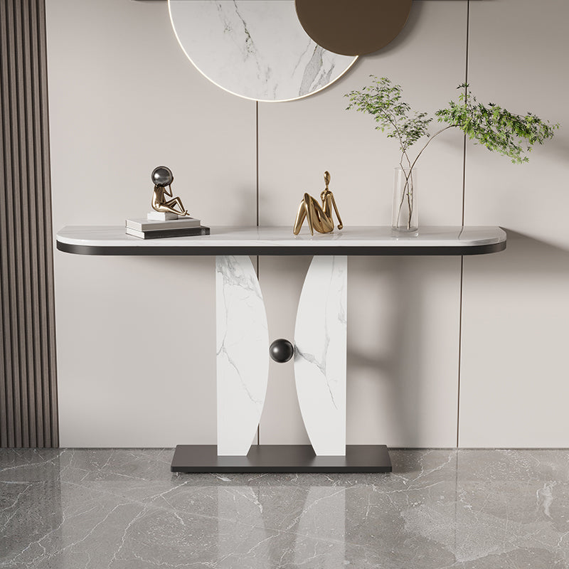 31.5-inch Tall Console Table Stone Half Moon Accent Table for Hall