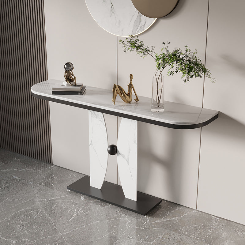 31.5-inch Tall Console Table Stone Half Moon Accent Table for Hall