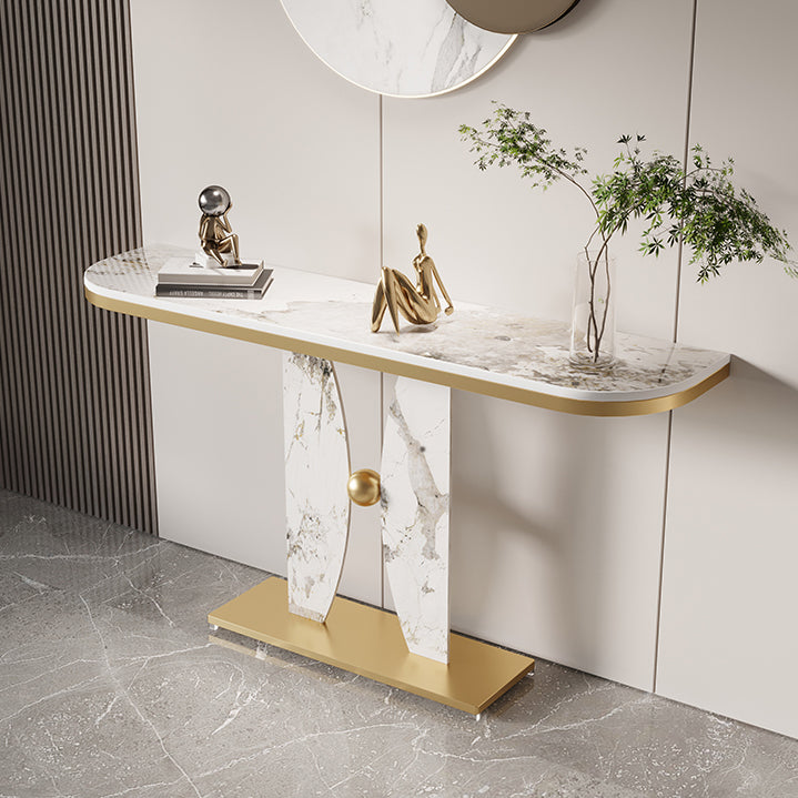 31.5-inch Tall Console Table Stone Half Moon Accent Table for Hall