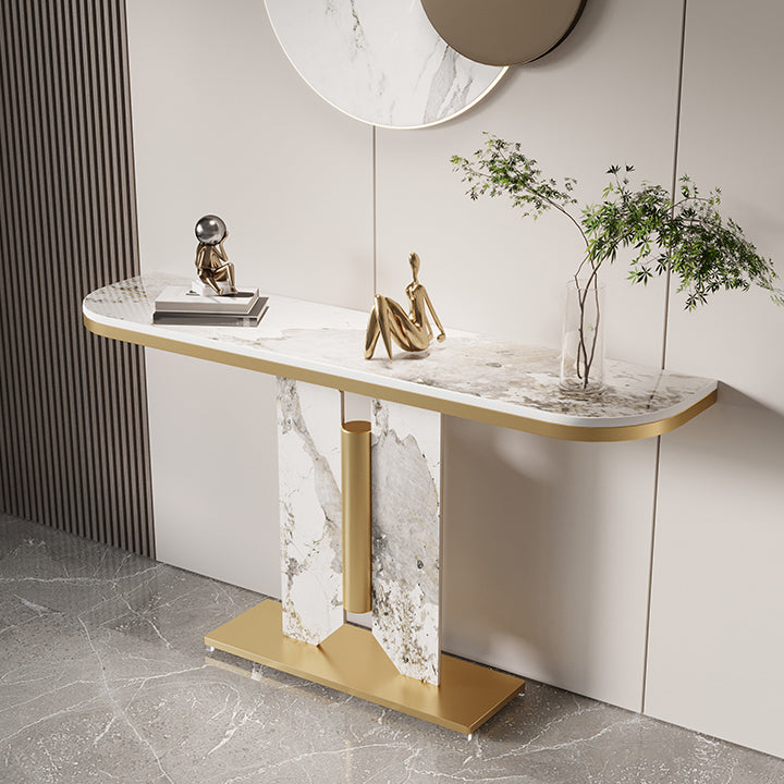 31.5-inch Tall Console Table Stone Half Moon Accent Table for Hall