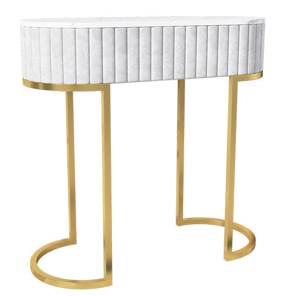 Glam Oval Console Accent Table Antique Finish Sofa Console Table in Marble