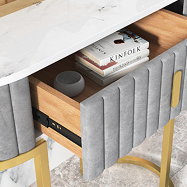 Glam Oval Console Accent Table Antique Finish Sofa Console Table in Marble