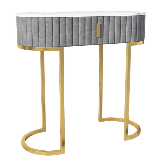 Glam Oval Console Accent Table Antique Finish Sofa Console Table in Marble