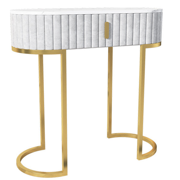 Glam Oval Console Accent Table Antique Finish Sofa Console Table in Marble