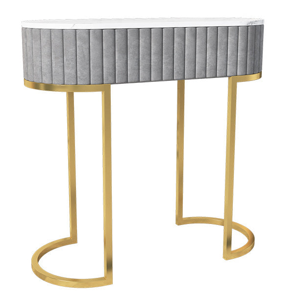 Glam Oval Console Accent Table Antique Finish Sofa Console Table in Marble