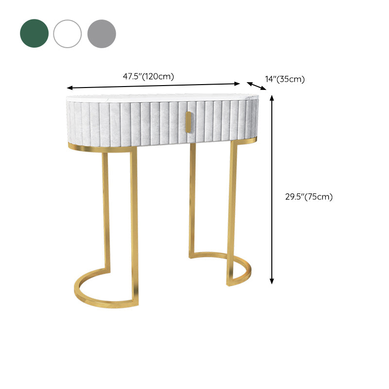 Glam Oval Console Accent Table Antique Finish Sofa Console Table in Marble