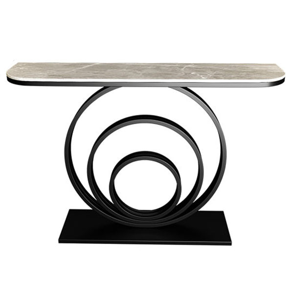 Stone Half Moon Console Table 31.5-inch Tall Accent Table with Shelf