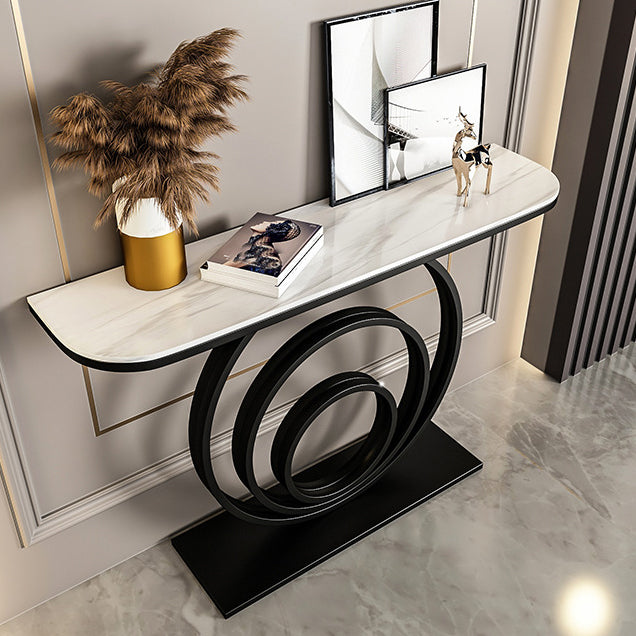 Stone Half Moon Console Table 31.5-inch Tall Accent Table with Shelf