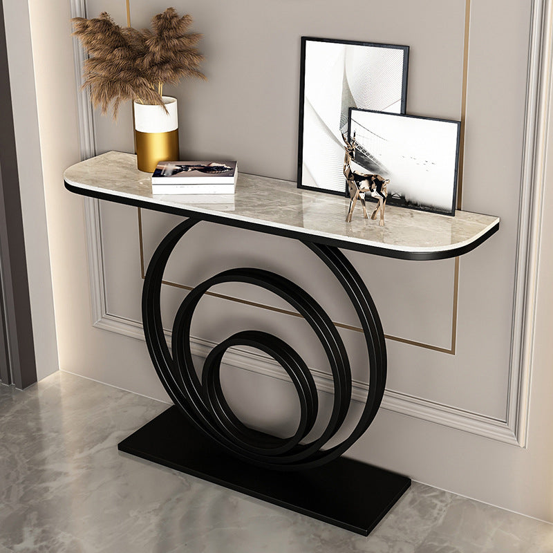 Stone Half Moon Console Table 31.5-inch Tall Accent Table with Shelf