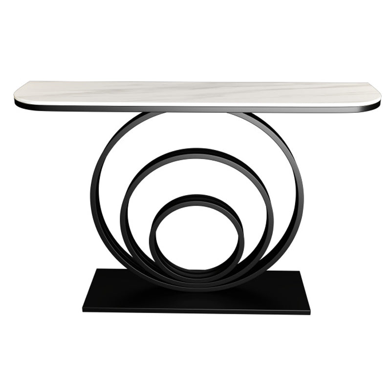 Stone Half Moon Console Table 31.5-inch Tall Accent Table with Shelf