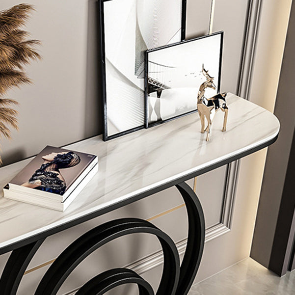 Stone Half Moon Console Table 31.5-inch Tall Accent Table with Shelf