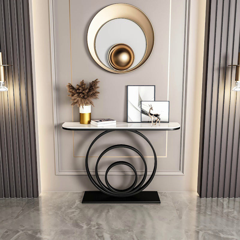 Stone Half Moon Console Table 31.5-inch Tall Accent Table with Shelf