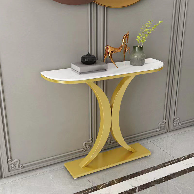 31.5" Tall Glam Accent Table 1-shelf Stone Console Table for Hall