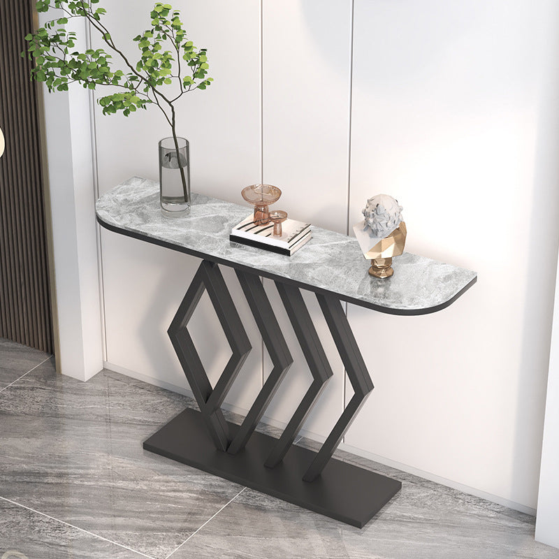 11" Wide Stone Contemporary Console Table Half Moon Console Sofa Table
