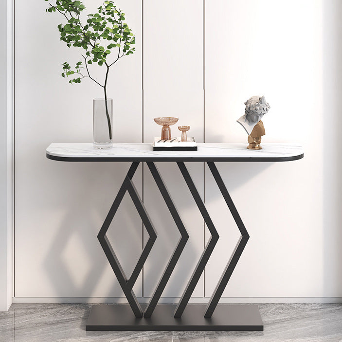 11" Wide Stone Contemporary Console Table Half Moon Console Sofa Table