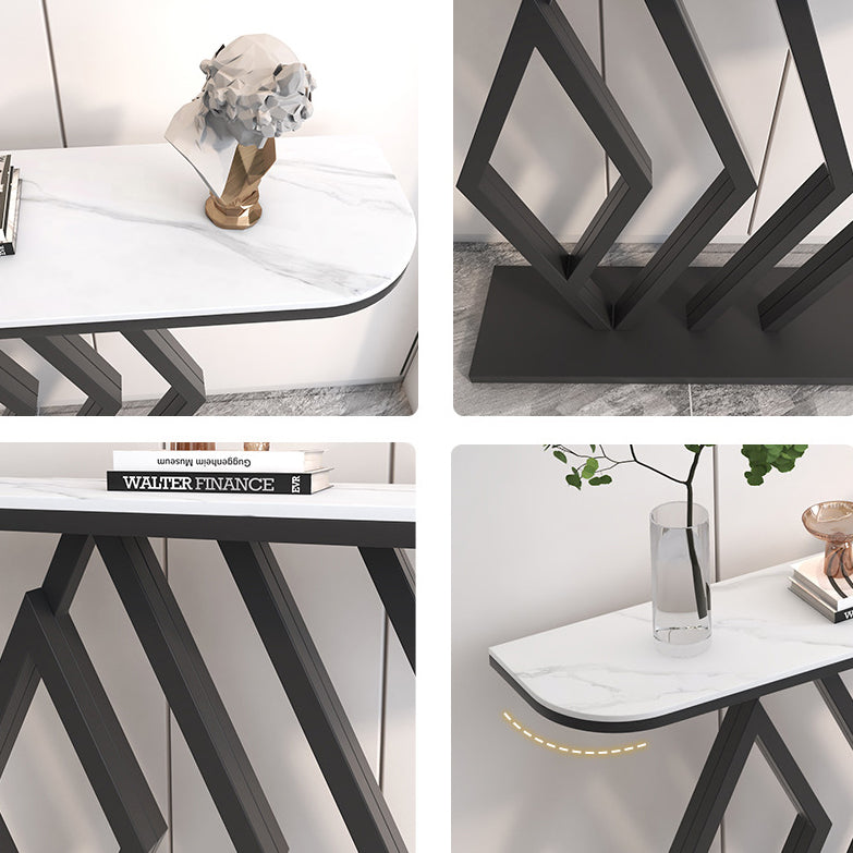 11" Wide Stone Contemporary Console Table Half Moon Console Sofa Table