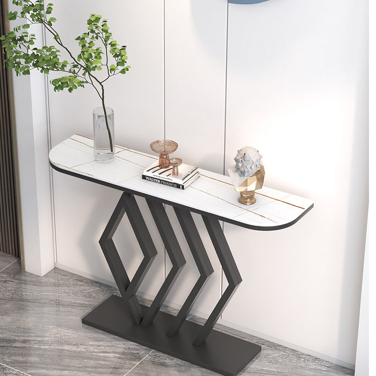 11" Wide Stone Contemporary Console Table Half Moon Console Sofa Table