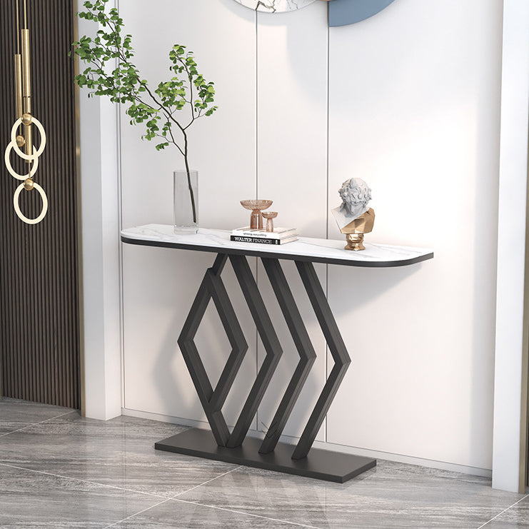 11" Wide Stone Contemporary Console Table Half Moon Console Sofa Table