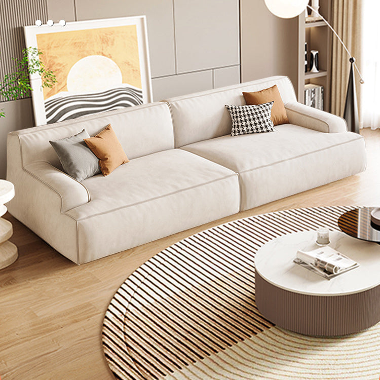 Beige Recessed Arm Sofa Tight Back Standard Sofa for Living Room