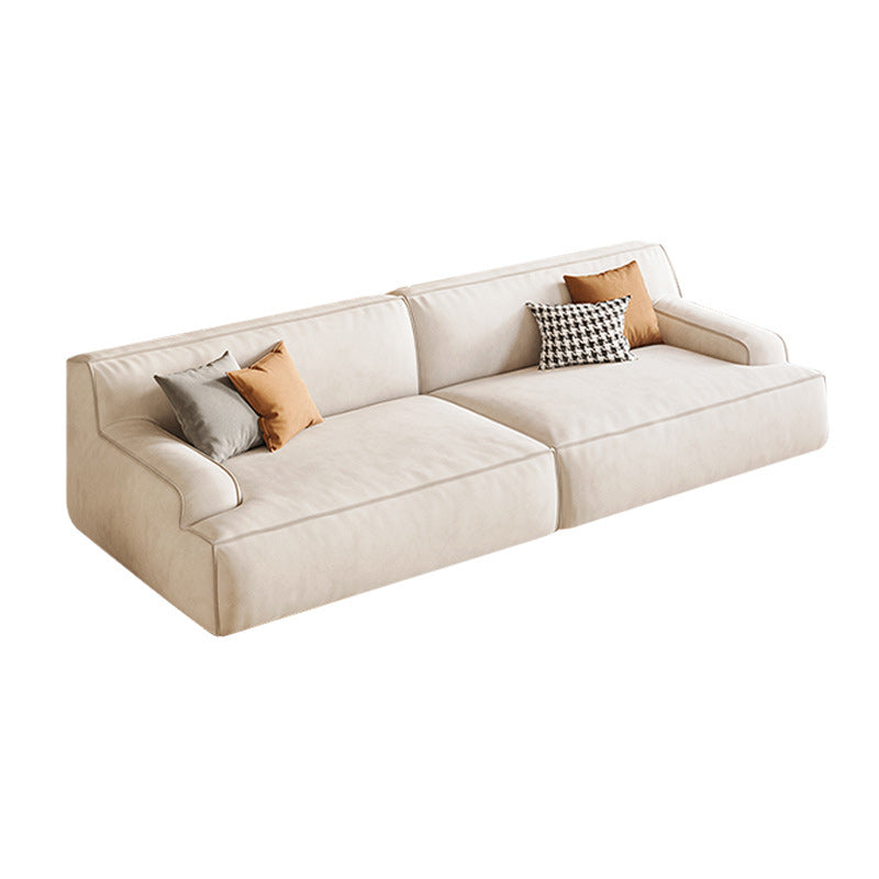 Beige Recessed Arm Sofa Tight Back Standard Sofa for Living Room