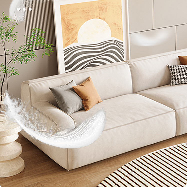 Beige Recessed Arm Sofa Tight Back Standard Sofa for Living Room
