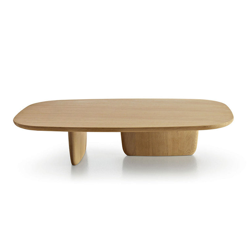 Scandinavian Solid Wood Coffee Table 12.4" H Rectangular Cocktail Table with 2 Legs