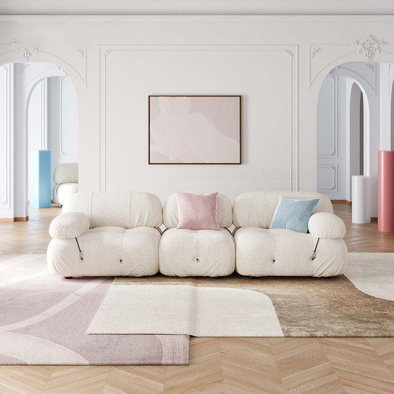 Tufted Sofa Contemporary Pillow Top Arm Tight Back Sofa in Cream