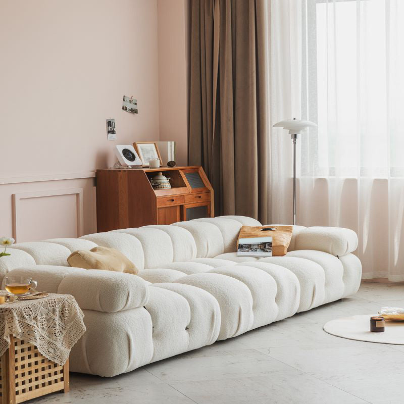 Tufted Sofa Contemporary Pillow Top Arm Tight Back Sofa in Cream