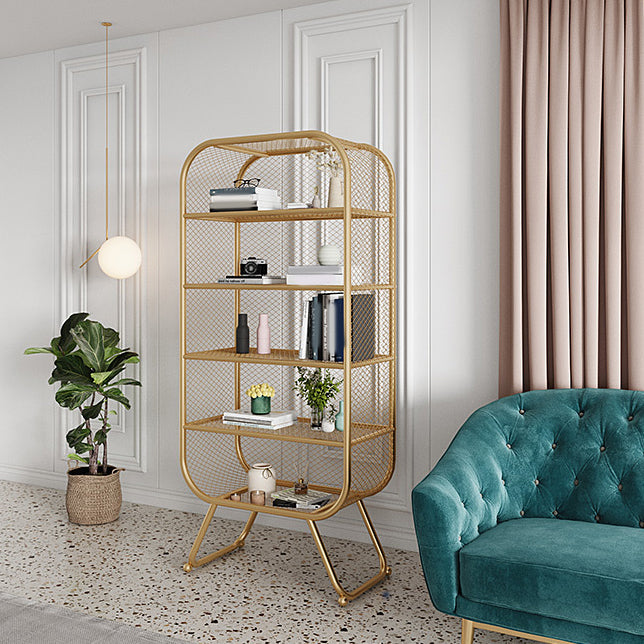 Contemporary Bookshelf Closed Back Metal Shelves Included Bookcase