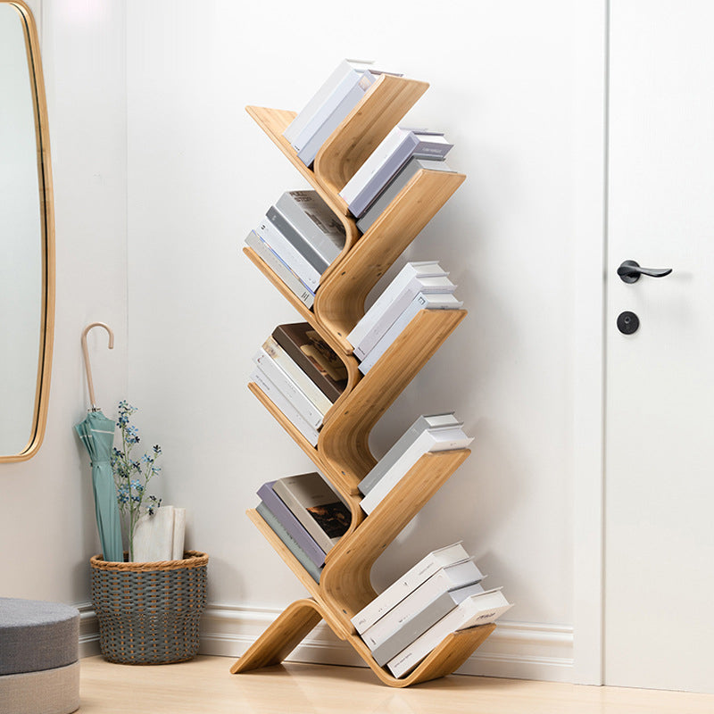 Urban Bamboo Shelf Bookcase Open Storage Vertical Bookshelf for Living Room