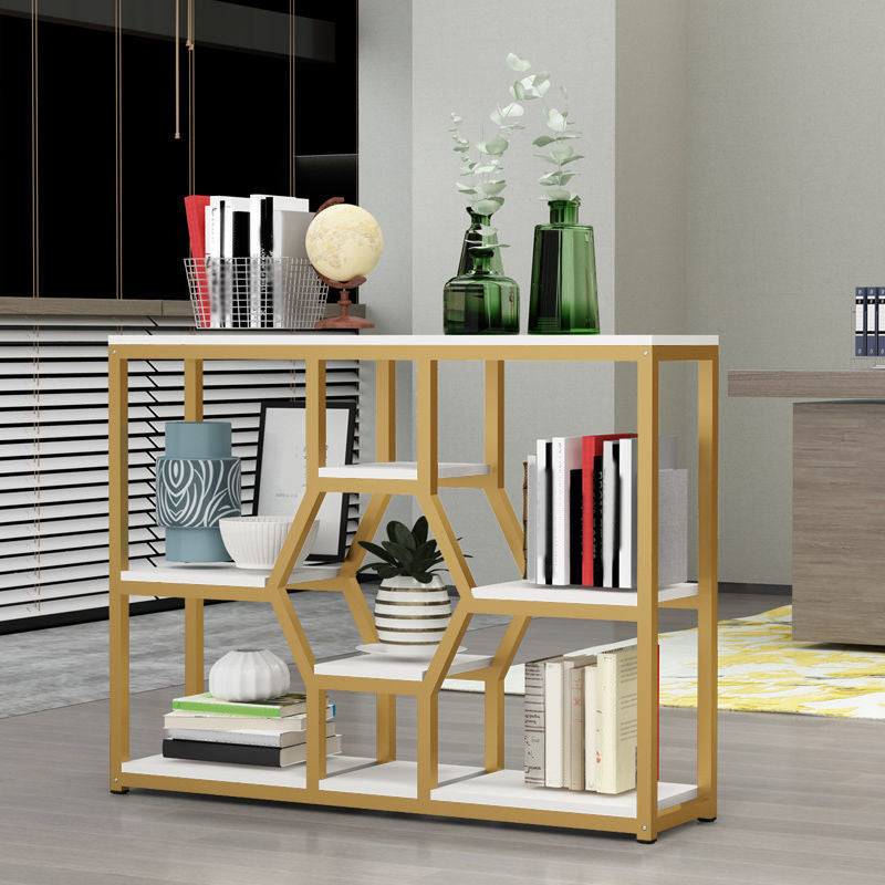 Metal and Wooden Book Shelf Etagere Open Study Room Shelf Bookcase with Doors