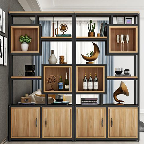 Metal and Wooden Book Shelf Etagere Open Study Room Shelf Bookcase with Doors