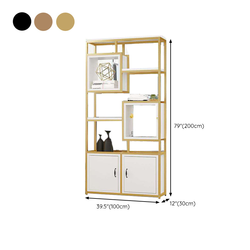 Metal and Wooden Book Shelf Etagere Open Study Room Shelf Bookcase with Doors