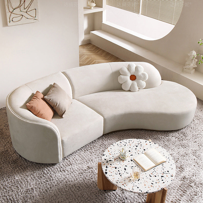 Modern 30.70" H White Wool Tuxedo Arm Curved Sofa for Living Room