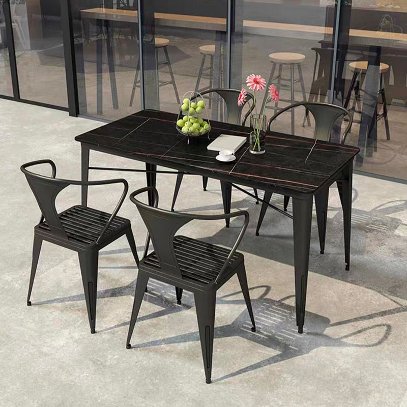 Glam Bar Stool Table Black Stone Bar Table with 4 Metal Legs