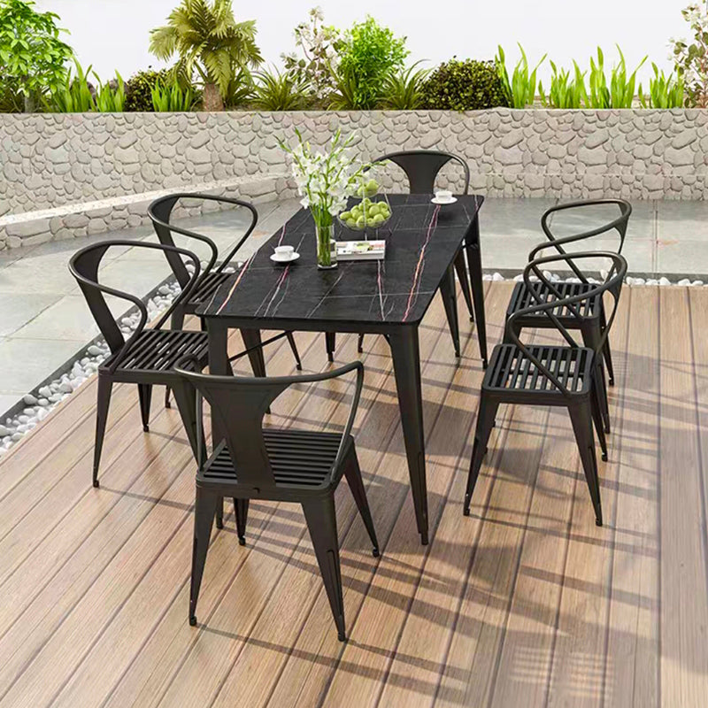 Glam Bar Stool Table Black Stone Bar Table with 4 Metal Legs