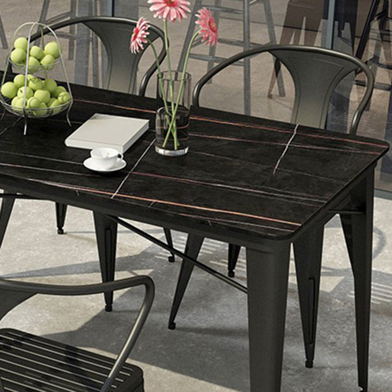 Glam Bar Stool Table Black Stone Bar Table with 4 Metal Legs