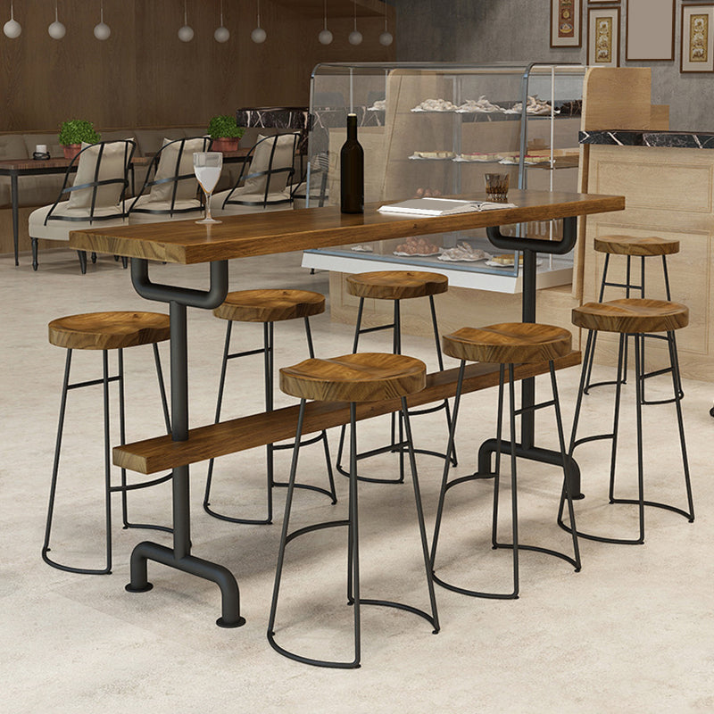 Modern Pub Height Dining Table Iron Solid Wood Pub Table for Patio