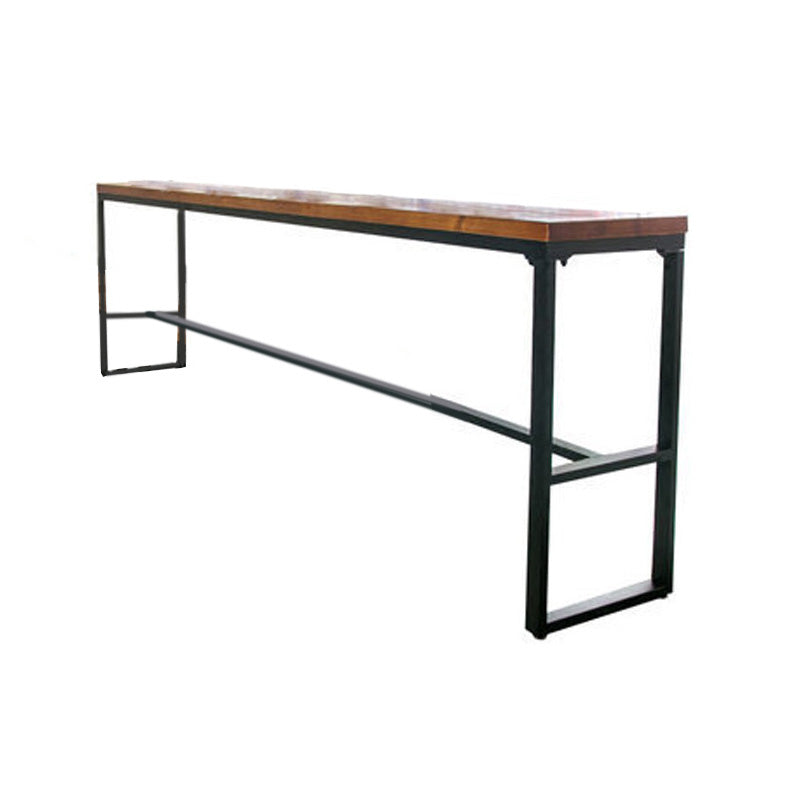 Wood Top Table with Black Legs and Metal Base Kitchen Bar Table