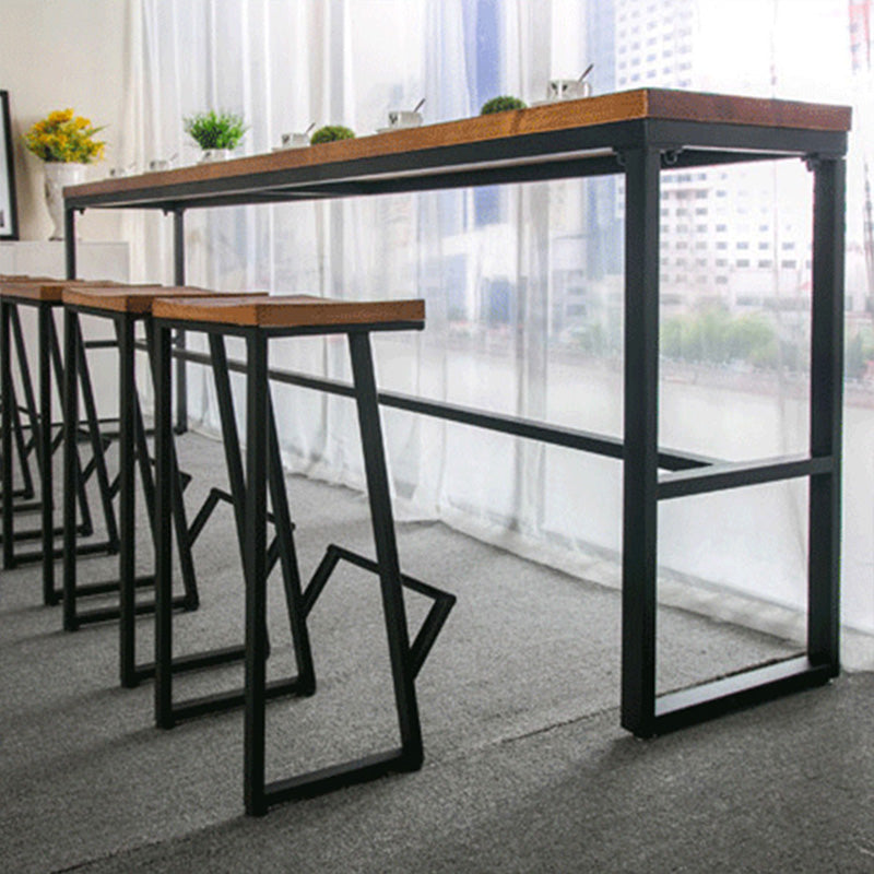 Wood Top Table with Black Legs and Metal Base Kitchen Bar Table