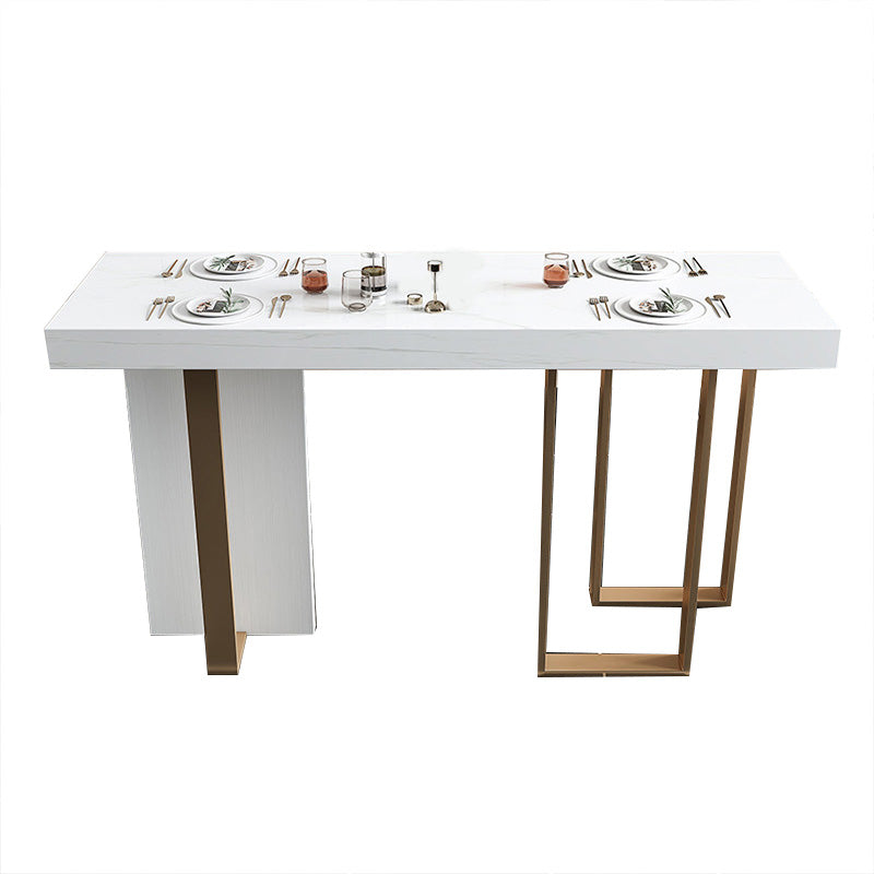 Glam Rectangle Bar Table Faux Marble Top Table for Patio Use