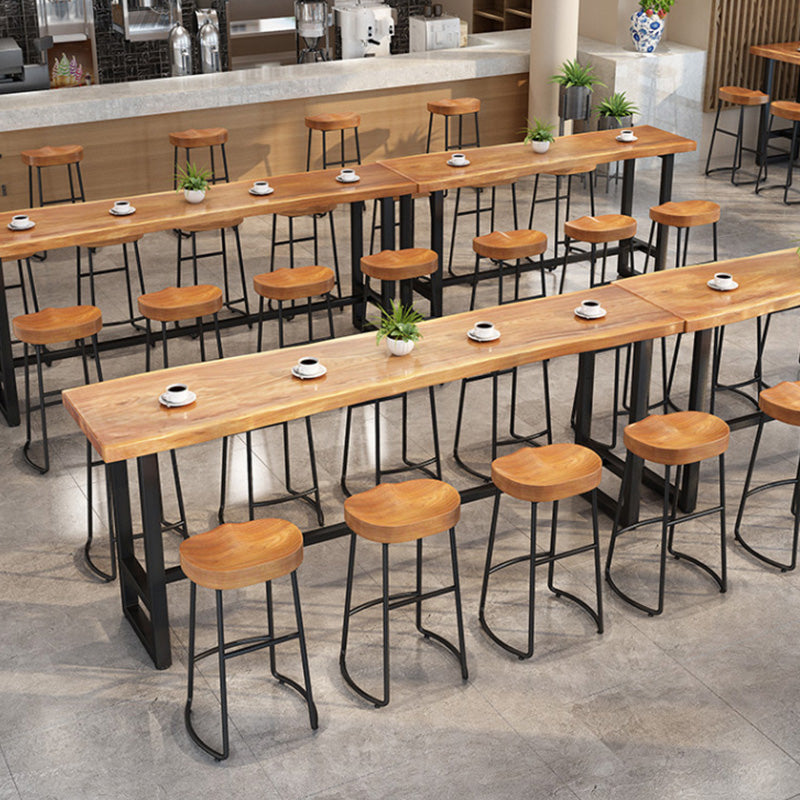 Wood Top Table Metal Black Base Rectangle Bar Table for Patio Use